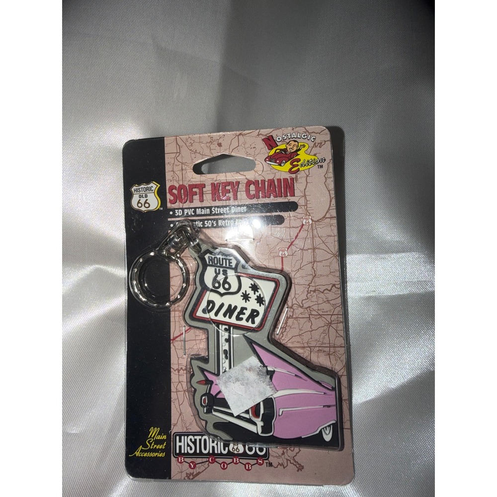 Route 66 Diner Soft Key Chain Nostalgic Edition 3D PVC Retro 50s Pink Car New